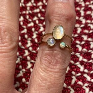 Gold Tone Opal & Moonstone Ring Set